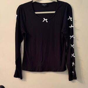 Black Long Sleeve Top with White Bows